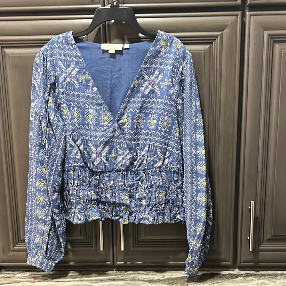 Anthropologie Blue Patterned Women's Top